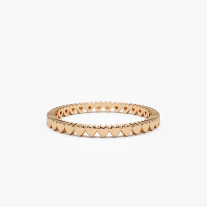 14K Mini Heart Eternity Ring | Solid Gold Stacking Band | Romantic Jewelry for Women | VLOVE
