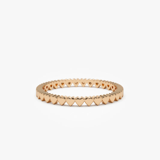 14K Mini Heart Eternity Ring | Solid Gold Stacking Band | Romantic Jewelry for Women | VLOVE