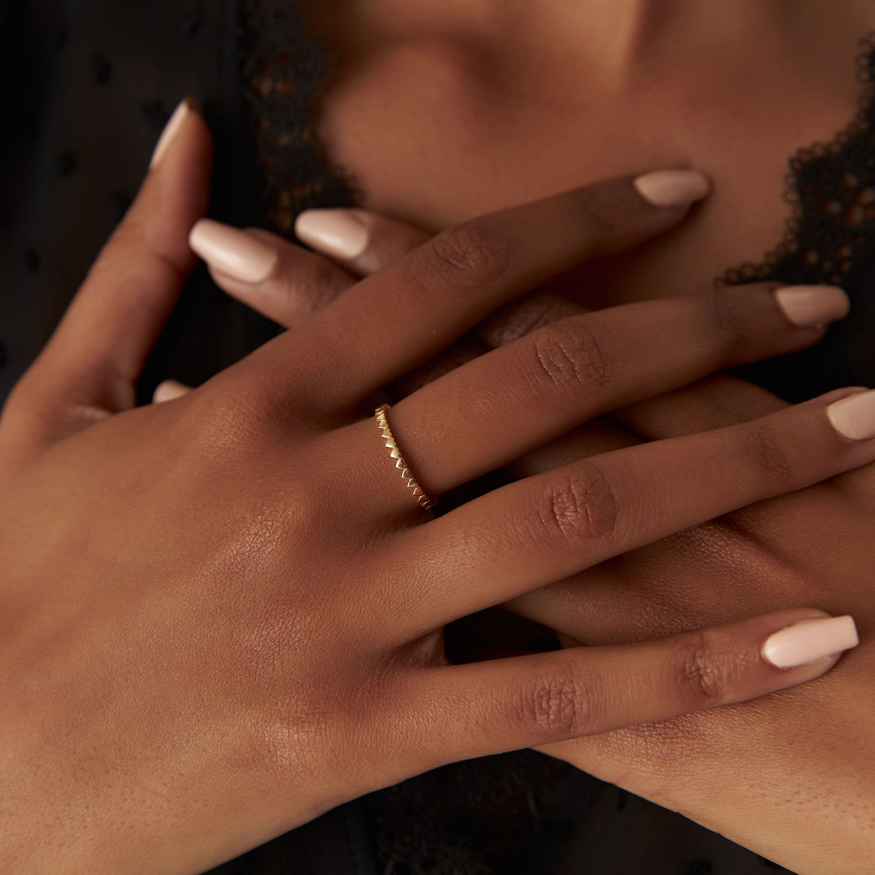 14K Mini Heart Eternity Ring | Solid Gold Stacking Band | Romantic Jewelry for Women | VLOVE