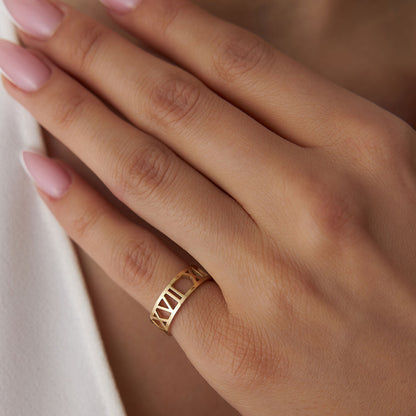 14K Roman Numeral Ring | Personalized Date Jewelry | Custom Engraving Band for Men & Women | VLOVE