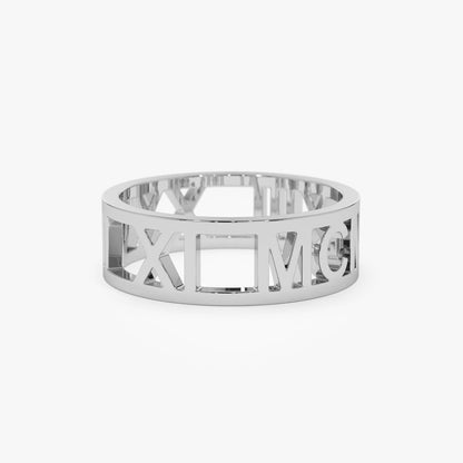 14K Roman Numeral Ring | Personalized Date Jewelry | Custom Engraving Band for Men & Women | VLOVE