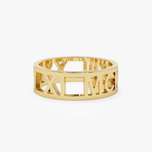 14K Roman Numeral Ring | Personalized Date Jewelry | Custom Engraving Band for Men & Women | VLOVE