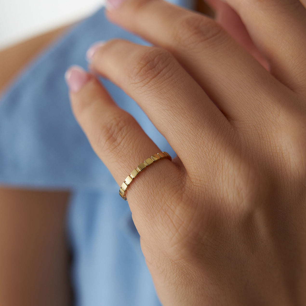 14K Geometric Square Stacking Ring | Modern Minimalist Band | Architectural Jewelry for Women