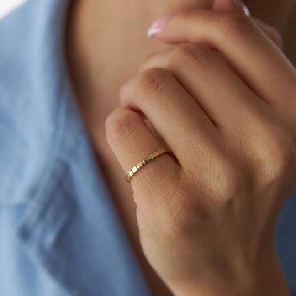 14K Geometric Square Stacking Ring | Modern Minimalist Band | Architectural Jewelry for Women