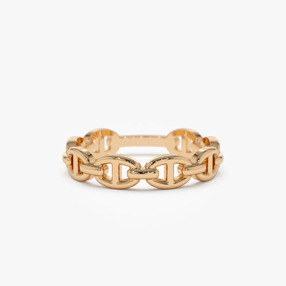 14K Mariner Chain Ring | Solid Gold Nautical Jewelry | Interlinked Design Band for Men & Women | VLOVE