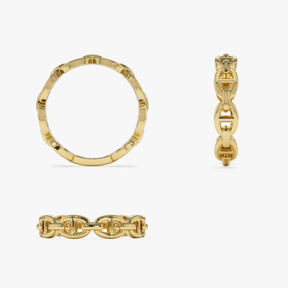 14K Mariner Chain Ring | Solid Gold Nautical Jewelry | Interlinked Design Band for Men & Women | VLOVE