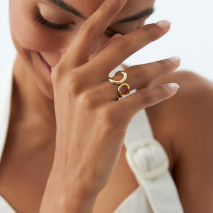 14K Gold Crescent Moon Ring | Chunky Stacking Band for Women | Bold Wedding Jewelry | VLOVE
