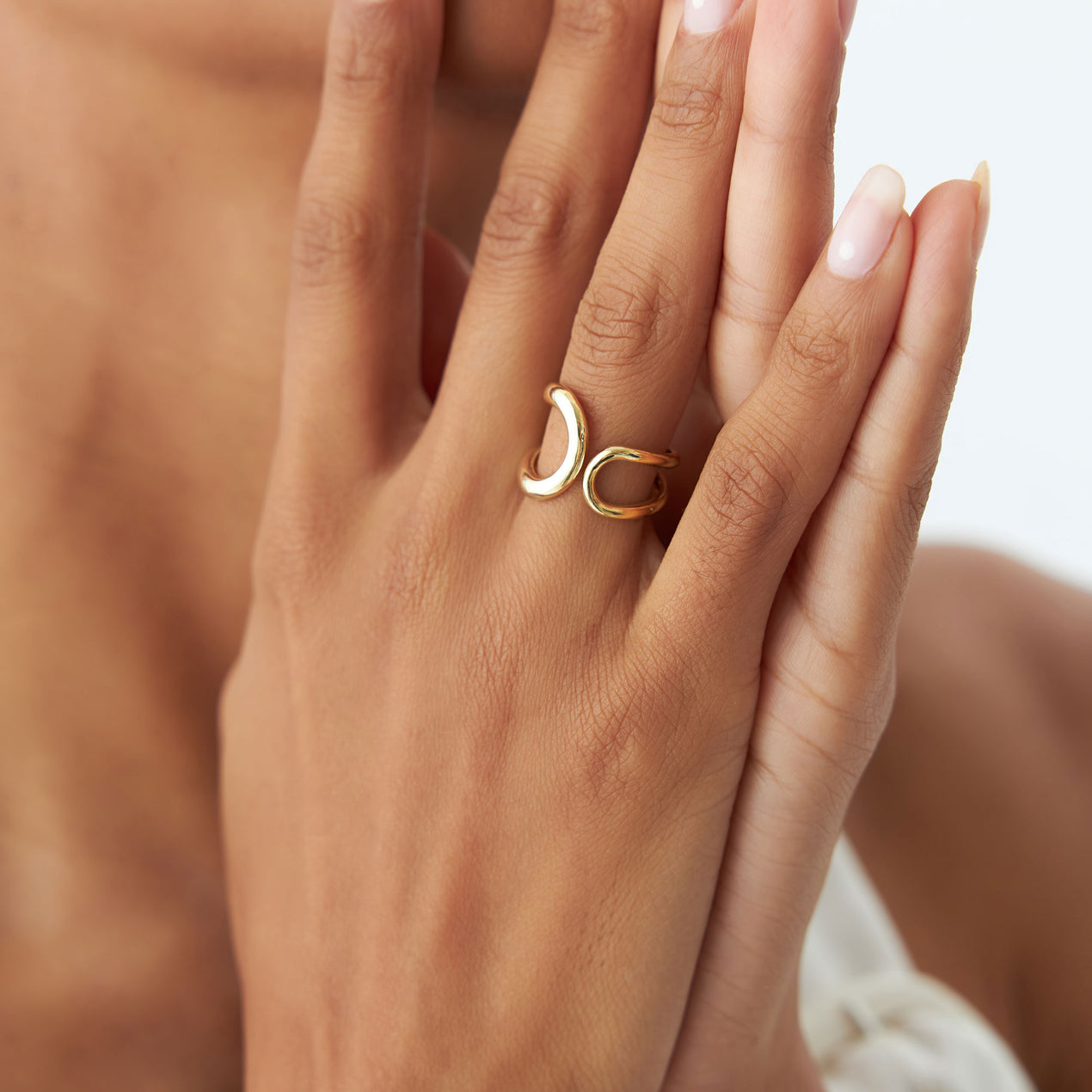 14K Gold Crescent Moon Ring | Chunky Stacking Band for Women | Bold Wedding Jewelry | VLOVE