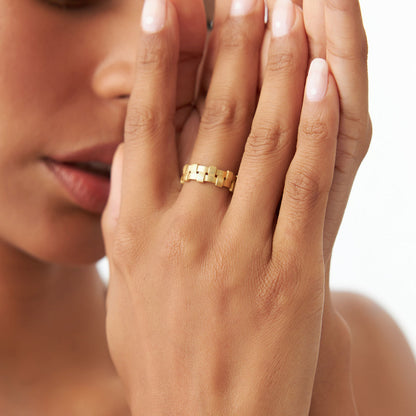 14K Ribbed Woven Ring | Textured Stacking Band | Bohemian Jewelry for Women | VLOVE