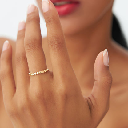 14K Dainty Heart Stacking Ring | Delicate Gold Band for Women | Romantic Layering Jewelry | VLOVE
