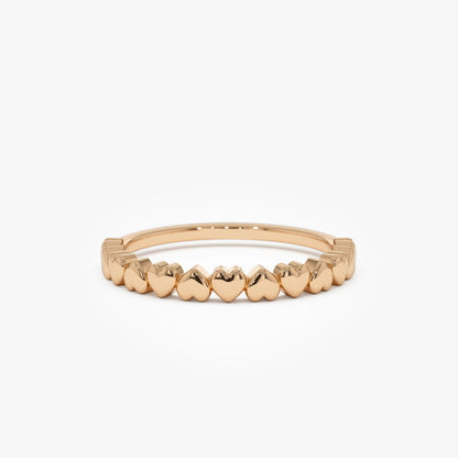 14K Dainty Heart Stacking Ring | Delicate Gold Band for Women | Romantic Layering Jewelry | VLOVE