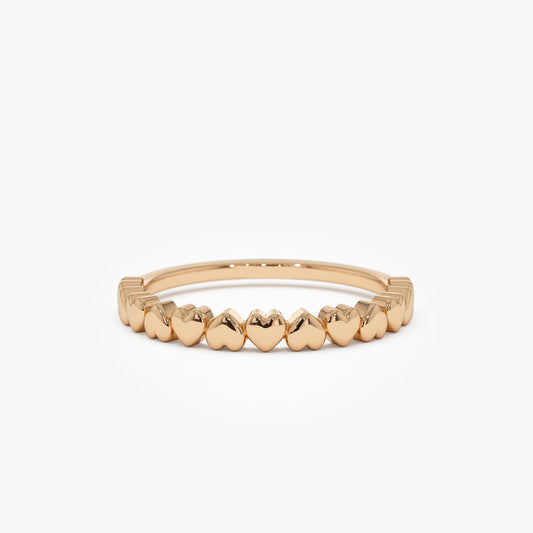 14K Dainty Heart Stacking Ring | Delicate Gold Band for Women | Romantic Layering Jewelry | VLOVE