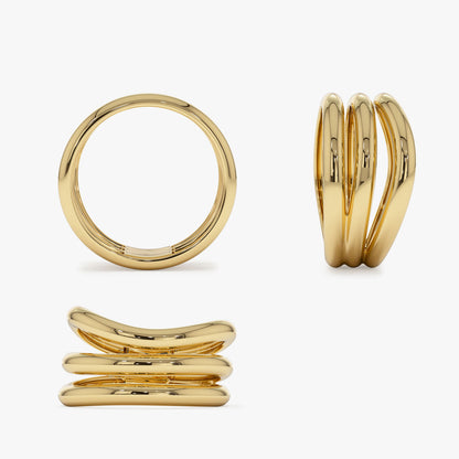 14K Chunky Curved Stacking Ring | Bold Gold Band for Women | Modern Statement Jewelry | VLOVE