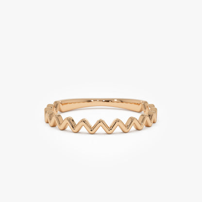 14K Gold Zig Zag Stacking Ring | Thin Textured Band | Minimalist Layering Jewelry | VLOVE