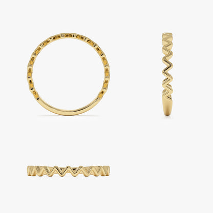 14K Gold Zig Zag Stacking Ring | Thin Textured Band | Minimalist Layering Jewelry | VLOVE