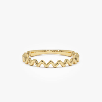 14K Gold Zig Zag Stacking Ring | Thin Textured Band | Minimalist Layering Jewelry | VLOVE