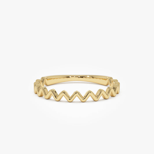 14K Gold Zig Zag Stacking Ring | Thin Textured Band | Minimalist Layering Jewelry | VLOVE
