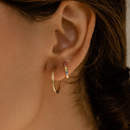 14K Multi-Gemstone Diamond Huggie Hoops | Colorful Stacking Earrings | Gold Statement Jewelry | VLOVE