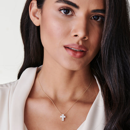 14K Gold Cross Pendant with Baguette & Round Diamonds | Unique Faith-Based Jewelry | Luxury Religious Gift | VLOVE