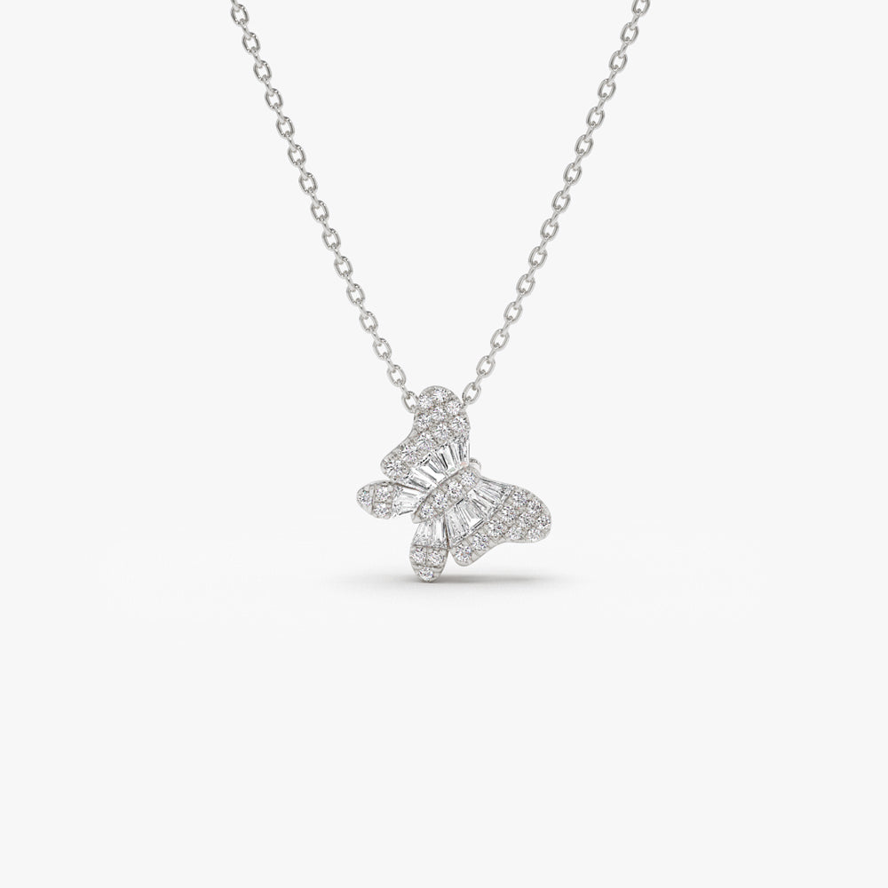 14K Baguette Diamond Butterfly Necklace | Solid Gold Nature-Inspired Jewelry | Elegant Gift for Women | VLOVE