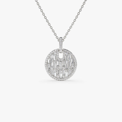 14K Baguette and Round Diamond Disc Necklace | Unique Gold Pendant | Women's Luxury Jewelry | VLOVE
