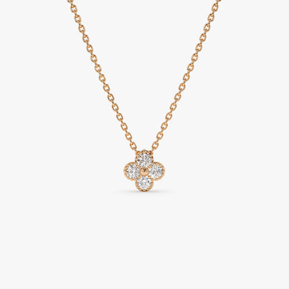 14K Diamond Clover Beaded Necklace | Gold Lucky Charm Pendant | Women's Symbolic Jewelry | VLOVE