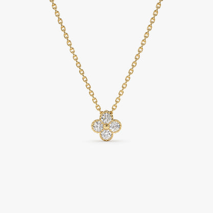 14K Diamond Clover Beaded Necklace | Gold Lucky Charm Pendant | Women's Symbolic Jewelry | VLOVE