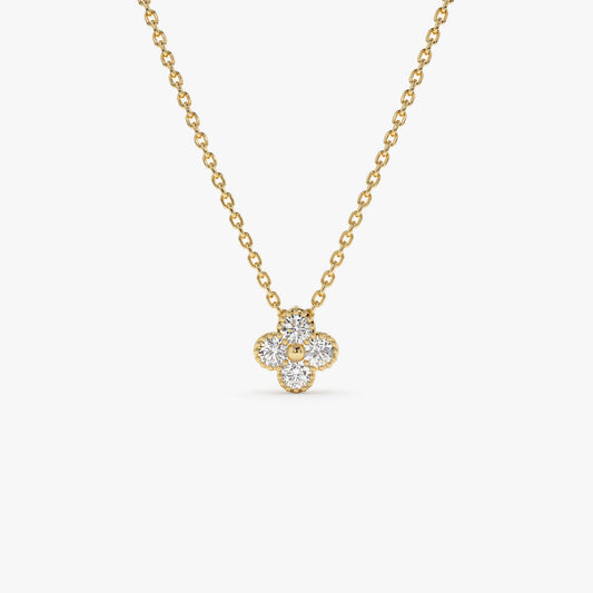 14K Diamond Clover Beaded Necklace | Gold Lucky Charm Pendant | Women's Symbolic Jewelry | VLOVE