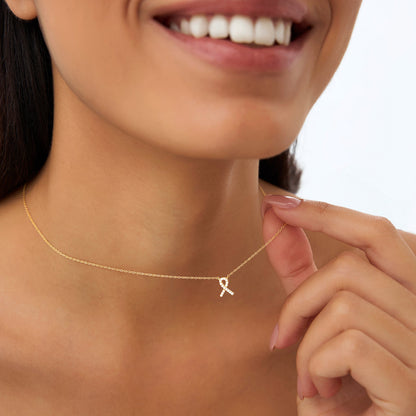 14K Diamond Ribbon Necklace | Solid Gold Elegant Jewelry | Women's Luxury Gift | VLOVE