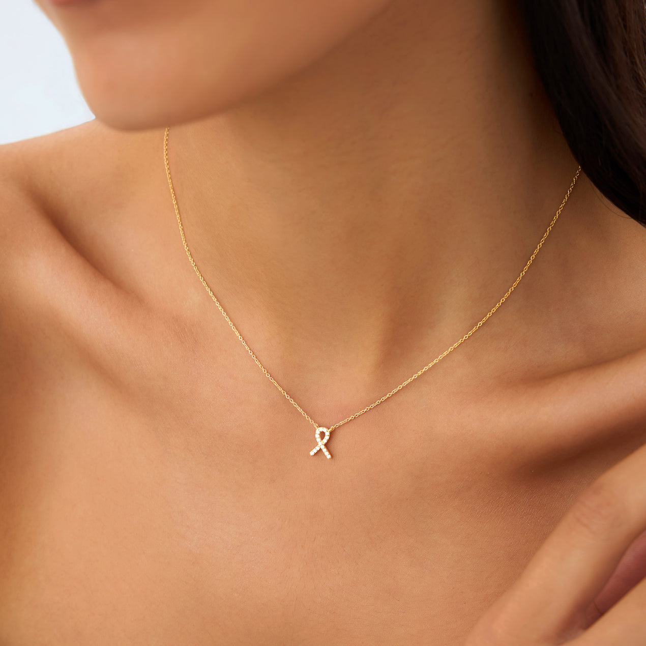 14K Diamond Ribbon Necklace | Solid Gold Elegant Jewelry | Women's Luxury Gift | VLOVE