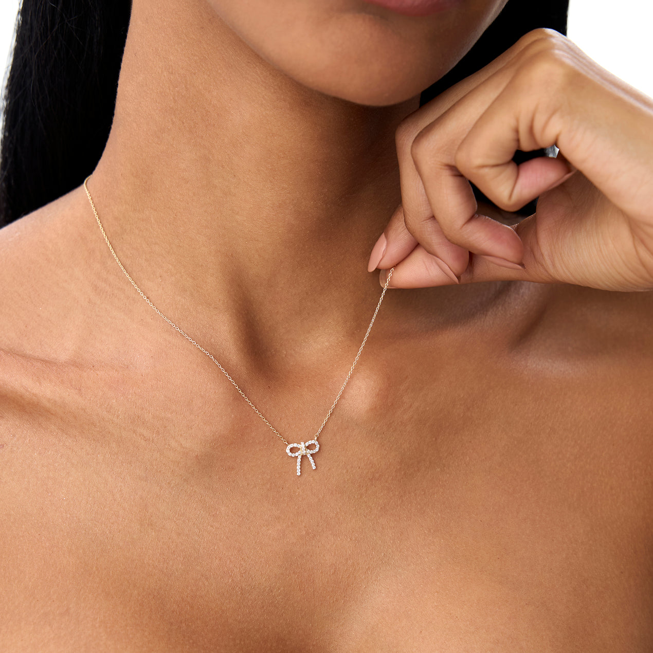 14K Diamond Bow Necklace | Solid Gold Elegant Jewelry | Women's Luxury Gift | VLOVE