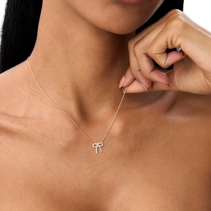 14K Diamond Bow Necklace | Solid Gold Elegant Jewelry | Women's Luxury Gift | VLOVE