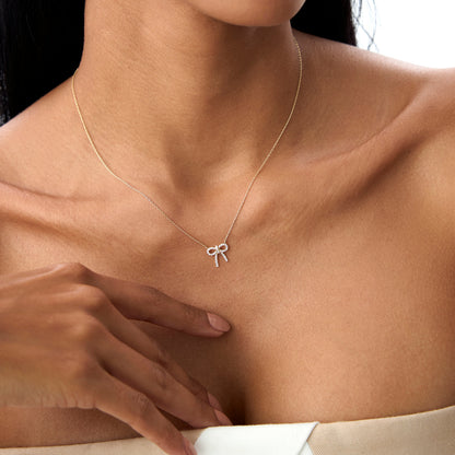 14K Diamond Bow Necklace | Solid Gold Elegant Jewelry | Women's Luxury Gift | VLOVE