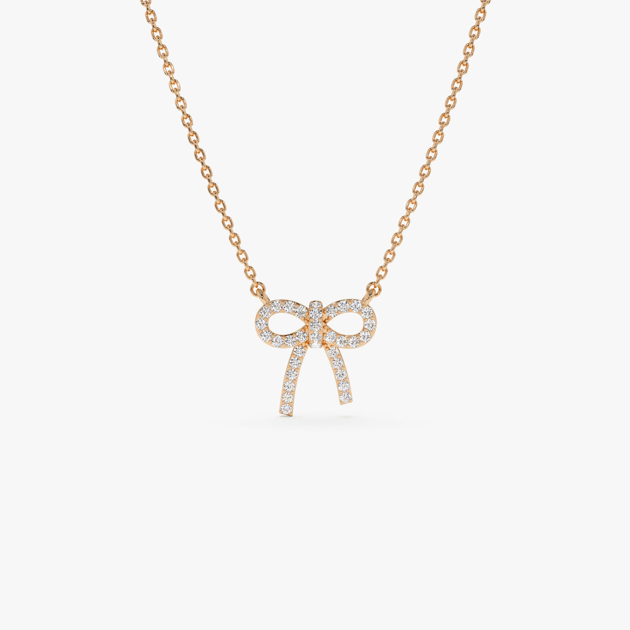 14K Diamond Bow Necklace | Solid Gold Elegant Jewelry | Women's Luxury Gift | VLOVE