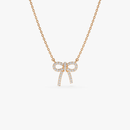 14K Diamond Bow Necklace | Solid Gold Elegant Jewelry | Women's Luxury Gift | VLOVE