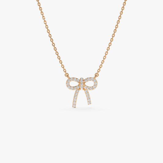 14K Diamond Bow Necklace | Solid Gold Elegant Jewelry | Women's Luxury Gift | VLOVE