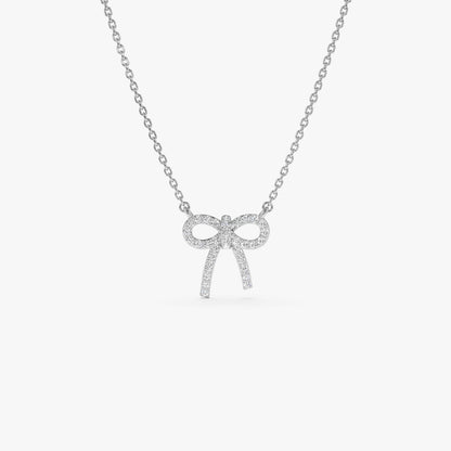 14K Diamond Bow Necklace | Solid Gold Elegant Jewelry | Women's Luxury Gift | VLOVE