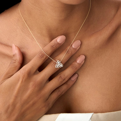 14K Baguette Diamond Clover Necklace | Solid Gold Lucky Charm Pendant | Women's Symbolic Jewelry | VLOVE