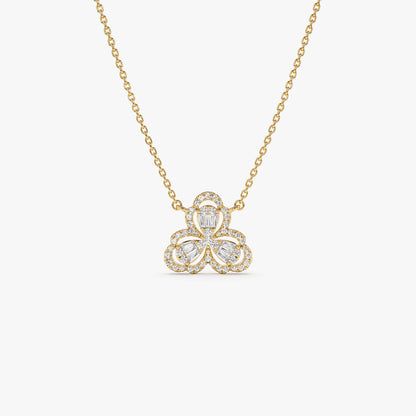 14K Baguette Diamond Clover Necklace | Solid Gold Lucky Charm Pendant | Women's Symbolic Jewelry | VLOVE