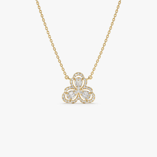 14K Baguette Diamond Clover Necklace | Solid Gold Lucky Charm Pendant | Women's Symbolic Jewelry | VLOVE