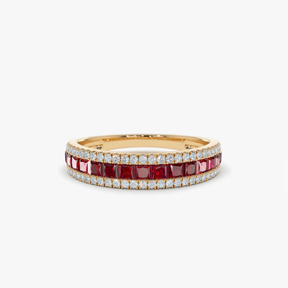 14K Half Eternity Square Ruby Ring | Princess Cut Anniversary Band | Stackable Jewelry for Women | VLOVE