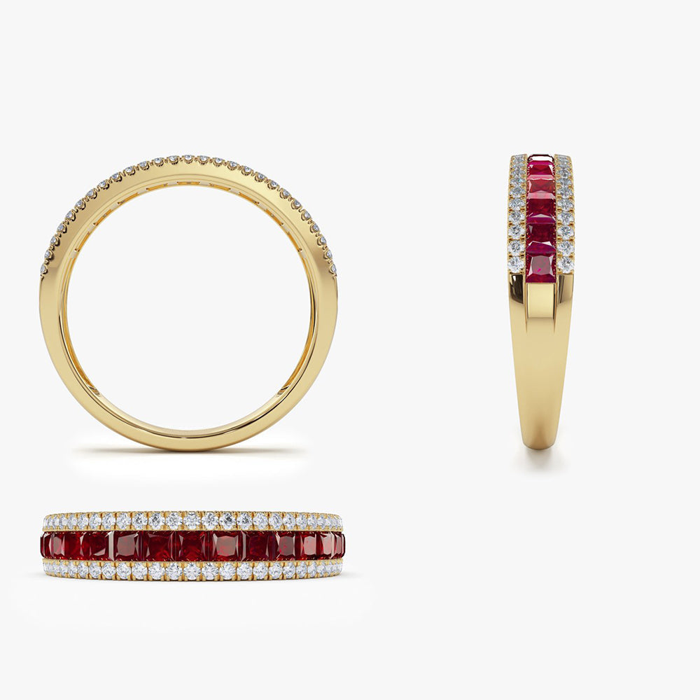 14K Half Eternity Square Ruby Ring | Princess Cut Anniversary Band | Stackable Jewelry for Women | VLOVE