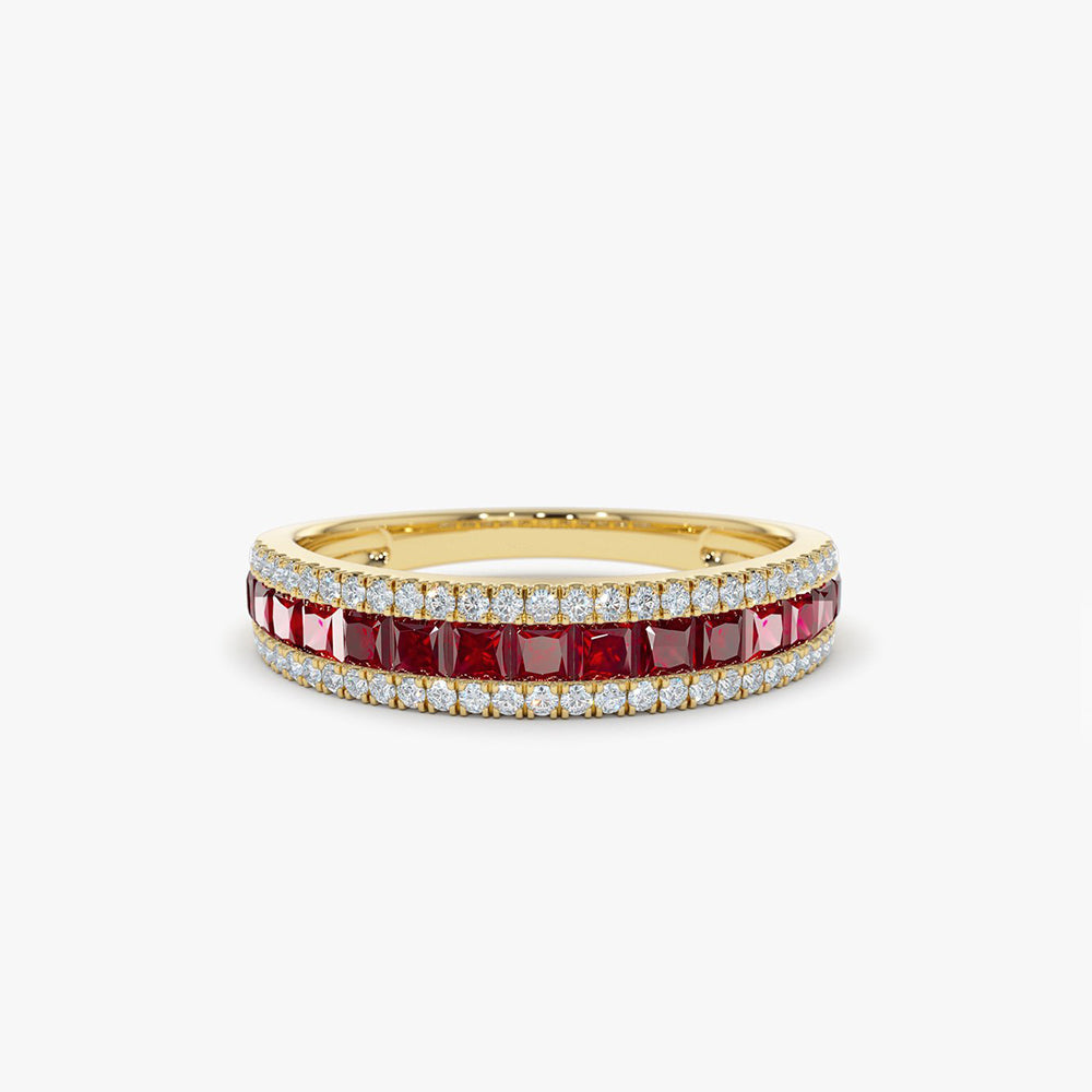 14K Half Eternity Square Ruby Ring | Princess Cut Anniversary Band | Stackable Jewelry for Women | VLOVE