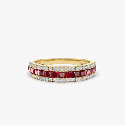 14K Half Eternity Square Ruby Ring | Princess Cut Anniversary Band | Stackable Jewelry for Women | VLOVE