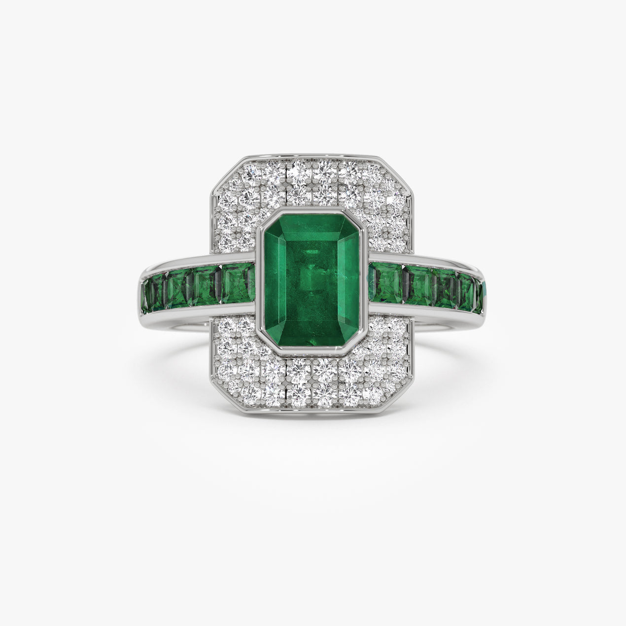 14K Art Deco Emerald and Diamond Ring | Vintage Inspired Statement Ring | Geometric Jewelry | VLOVE
