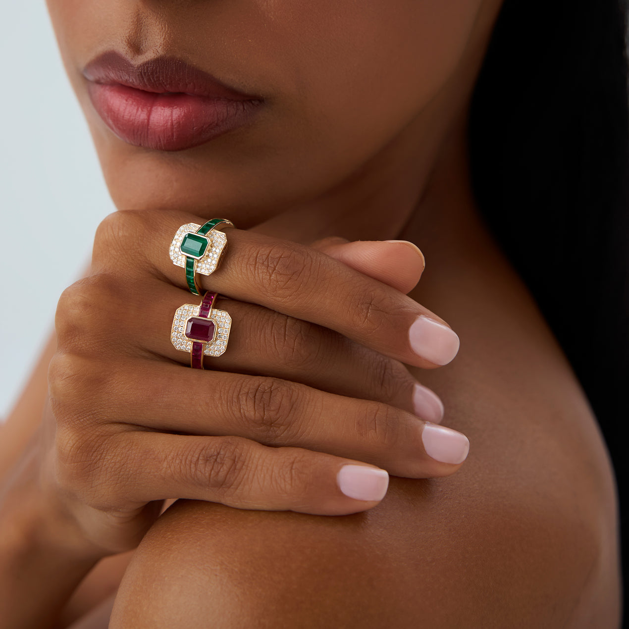 14K Art Deco Emerald and Diamond Ring | Vintage Inspired Statement Ring | Geometric Jewelry | VLOVE