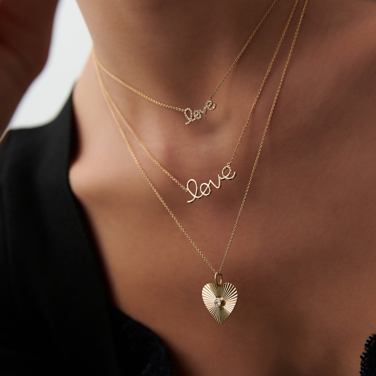 14K Gold Diamond Love Necklace | Solid Gold Symbol Pendant | Romantic Jewelry Gift for Her | VLOVE