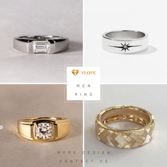 14K Gold Diamond Men's Ring | Solid Gold Wedding Band for Him | Luxury Man Ring | VLOVE