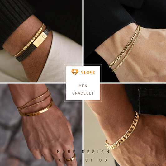 14K Gold Men's Bracelet Collection | Multi-Style Chain Bracelets for Men | Luxury Gift Ideas | VLOVE Custom