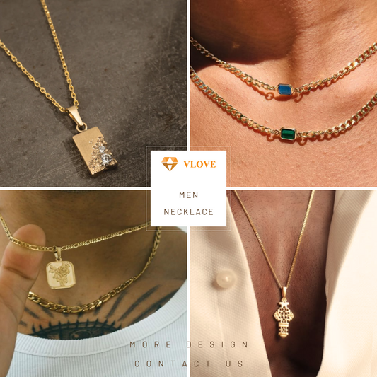 14K Gold Men's Necklace Collection | Diamond & Gemstone Pendant Necklaces for Men | Luxury Statement Jewelry | VLOVE Custom